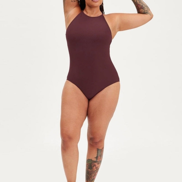 Girlfriend Collective Berry Marlow High Neck Brief Bodysuit NWT - Picture 1 of 11
